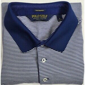 Ralph Lauren Golf Shirt Large Navy White Striped Wyndham Championship Stretch